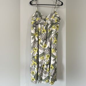 Banana Republic Yellow and Green Floral Midi Dress size 8